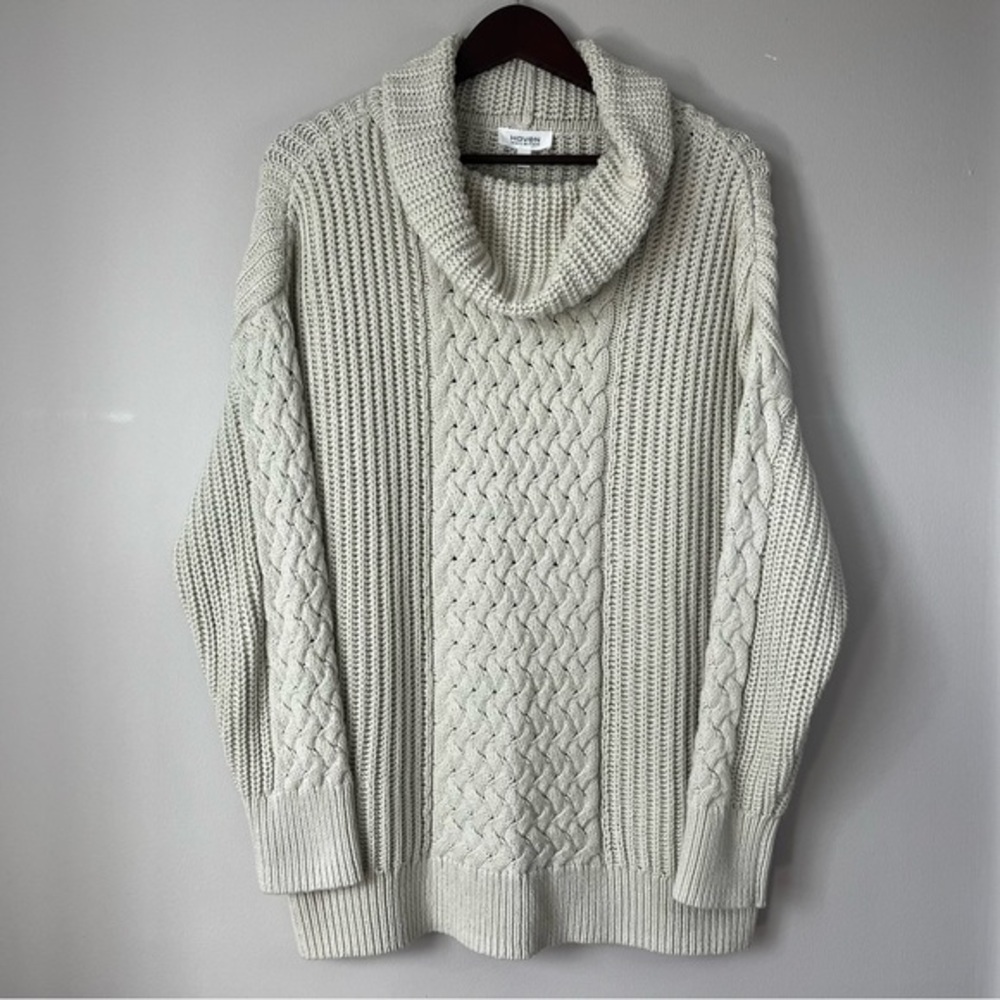 Talbots Haven Well Within Women's Large Soft Green Cowl Neck Cable Knit Sweater